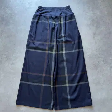 [ 비어즐리 ] 허리 리브 체크 팬츠 네이비 계열 이지 와이드 L