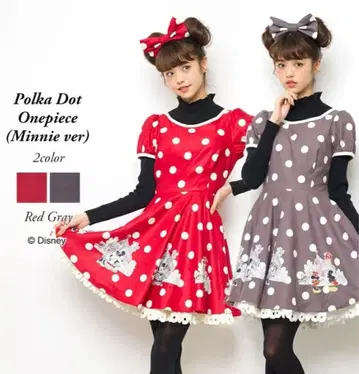 시크릿허니 미니 마우스 도트 무늬 그레이 원피스 머리띠 포함