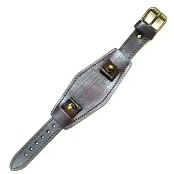 다크 브라운 가죽 벨트 스터드/터미널 부착 스팀펑크 클래식