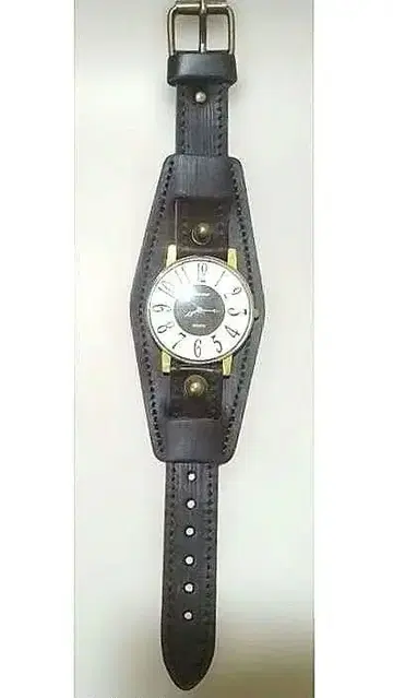 다크 브라운 가죽 벨트 비트/터미널 부착 스팀펑크 앤티크