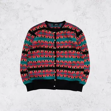 여성용 빈티지 레트로 구제 의류 니트 가디건 골드 버튼 기하학 패턴