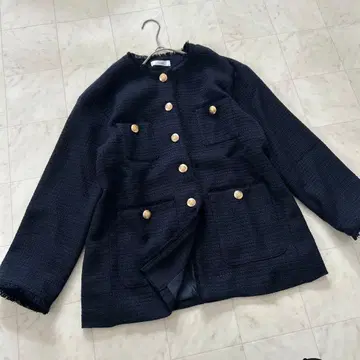 [ 새상품급 ] ANGIE 앙제 노카라 트위드 자켓 루즈핏 골드 버튼