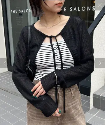 mystic 개더 리본 볼레로 레이스 가디건 블랙 mline