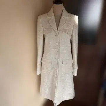 띠어리 트위드 롱 코트 아이보리 화이트