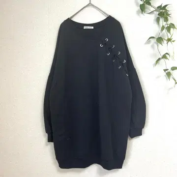 PLEASANT ROUTE 레이스업 블랙 맨투맨 튜닉 [ M ]