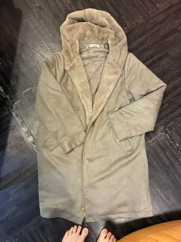 후드 부착 그레이 롱 코트 L 사이즈