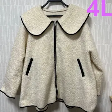 [ 빅 사이즈 4L ] 아이보리 큰 옷깃 보아 자켓 화이트 점퍼