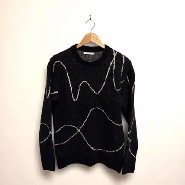 ZARA 총 패턴 니트 파도 무늬 스웨터 JPM 블랙 남성용