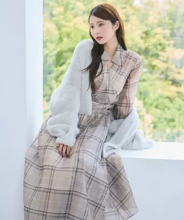 COCO DEAL 체크 셔츠 원피스 사이즈 2 라이트 베이지