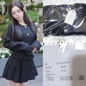 Darich 박스 플리츠 트위드 미니 원피스 BLK