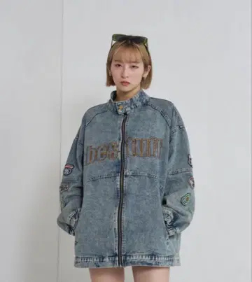 CRAMMY 오버 사이즈 와펜 데님 자켓