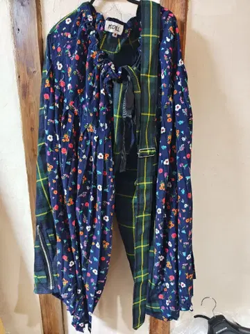 KIDILL 꽃무늬 체크 와이드 팬츠