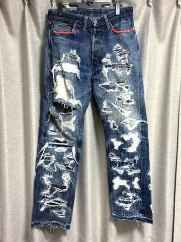 DENIME 드님 데미지 복구 스트레이트 데님 팬츠