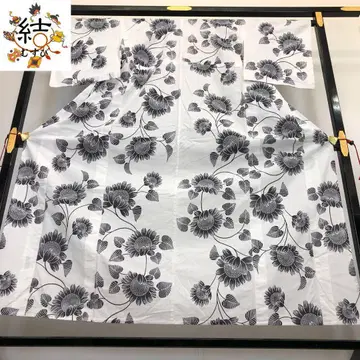MK-1059 유카타 명주 해바라기 꽃무늬 모노톤 화이트 컬러