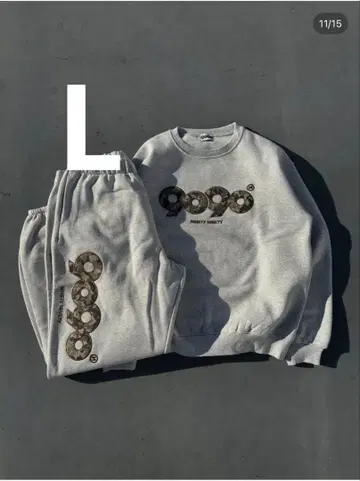 9090 그레이 로고 프린트 맨투맨 세트