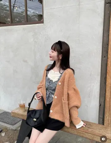 hinari 샤기 니트 가디건 오렌지