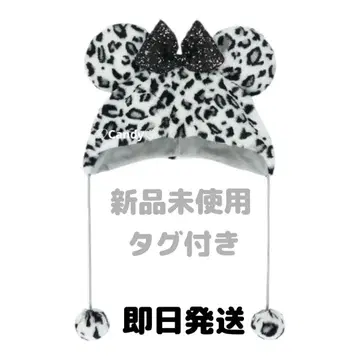 디즈니 미니 레오파드 무늬 화이트 팬캡 미사용 택 포함