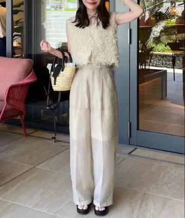 hinari 시어 센터 프레스 팬츠 베이지 S