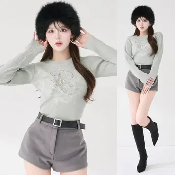 다리치 DR 비쥬 플라워 리브 니트탑 GRY