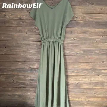 [ RainbowElf ] 슬리브리스 원피스 올리브 그린 M