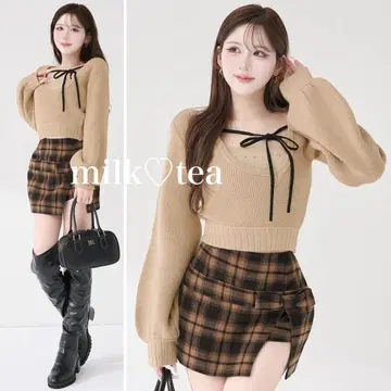 택 포함 새상품 다리치 베이지 F 아지메 레이어드 니트탑 프리