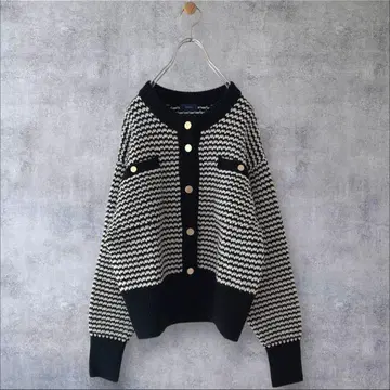 새상품급 쉽스 손세탁 OK 트위드 골드 버튼 가디건 bk