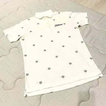 Titleist 피케 셔츠 화이트 미니 꽃무늬 클로버 골프웨어 LL