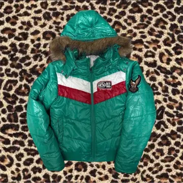 y2k 퍼 달린 다운 자켓 emerald green 광택