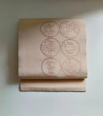 나고야 오비 상량 자수 크레이프 원단 옅은 베이지