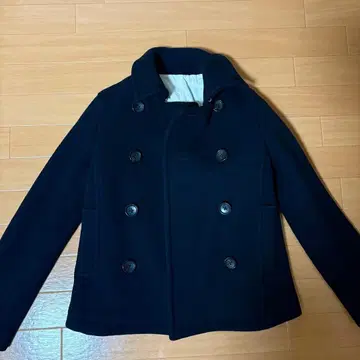 울 네이비 더블 브레스트 피 코트
