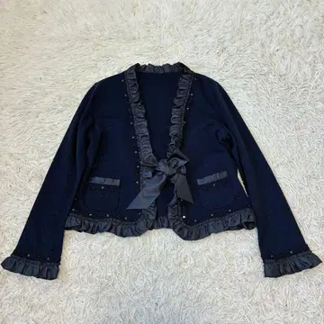 leilian 레리안 가디건 리본 라메 네이비