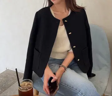 디홀릭 노카라 트위드 자켓 블랙