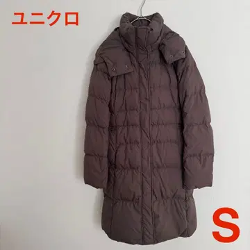 유니클로 다운 롱 코트 S 브라운 방한 후드 부착 여성용