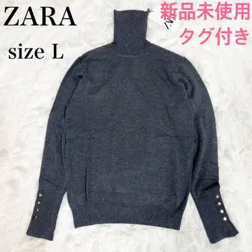 미사용 새상품 ZARA 자라 소매 골드 버튼 터틀넥 니트 L 그레이