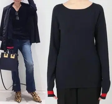 라빠르망 두지엠 클라세 슬리브 보더 리브 니트