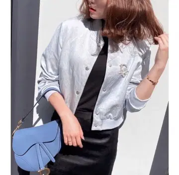 Sheller 도트 버튼 새틴 블루종 그레이