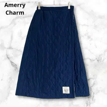 아멜리 참 퀼팅 스커트 롱 기장 A라인 네이비 보아 소재