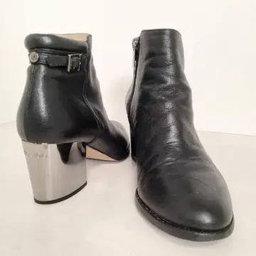 JIMMY CHOO 숏부츠 36 청키 미러힐 가죽 블랙