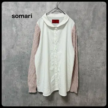 # somari 소말리아 긴팔 셔츠 화이트 핑크 절개 소매 니트
