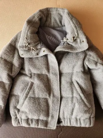 그레이 플리스 퀼팅 다운 자켓