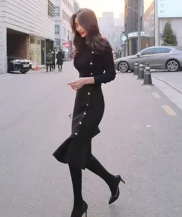 한국 리브 니트 머메이드 롱 원피스