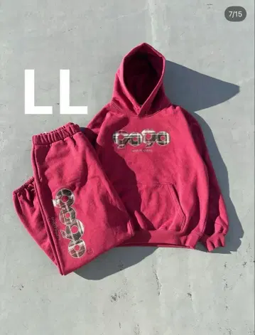 핑크 후드 부착 맨투맨 셋업