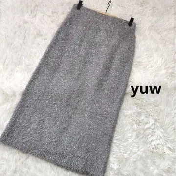 yuw 라메 페더 니트 타이트 스커트