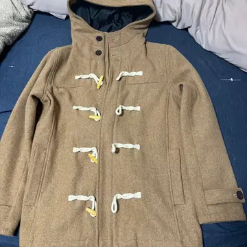 브라운 더플 코트 후드 부착