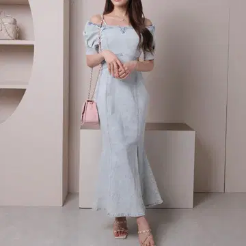 LIP SERVICE 2way 숄더 데님 머메이드 원피스 블루 S
