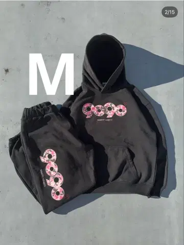 도넛 프린트 후드 부착 맨투맨 셋업