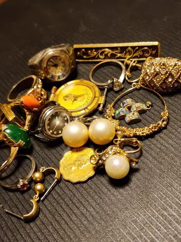 유품 정리 빈티지 주얼리 세트 골드 펄 반지 액세서리