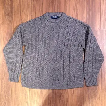 간지 울 렌즈 피셔맨 스웨터 아란 니트 그레이