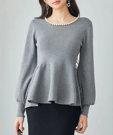 [ 택 포함 새상품 ] 세존드파피용 그레이 페플럼 니트 긴팔