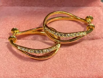 반돔 아오야마 골드 후프형 귀찌 크리스탈 장식 실버925